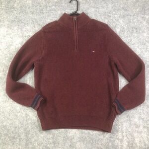 Tommy Hilfiger 1/4 Zip Sweater Men's Large Heavy Preppy Casual Red Flag